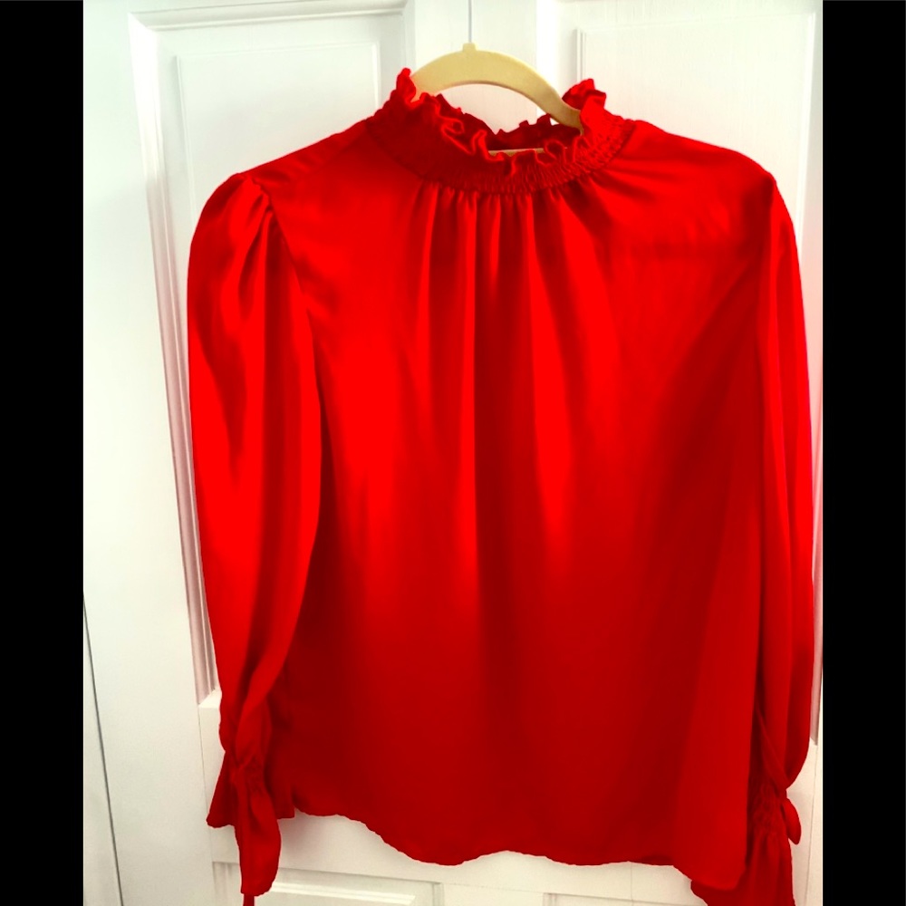 Long sleeve ruffle neck red shirt